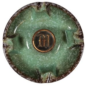 Vintage The Hyde Park No. 1900 Green Ceramic Weighted Ashtray With Initial Beige